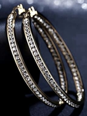 Rhinestone Silver Hoop Earrings Clear Stones CZ Sparkle Crystal Channel Hoops